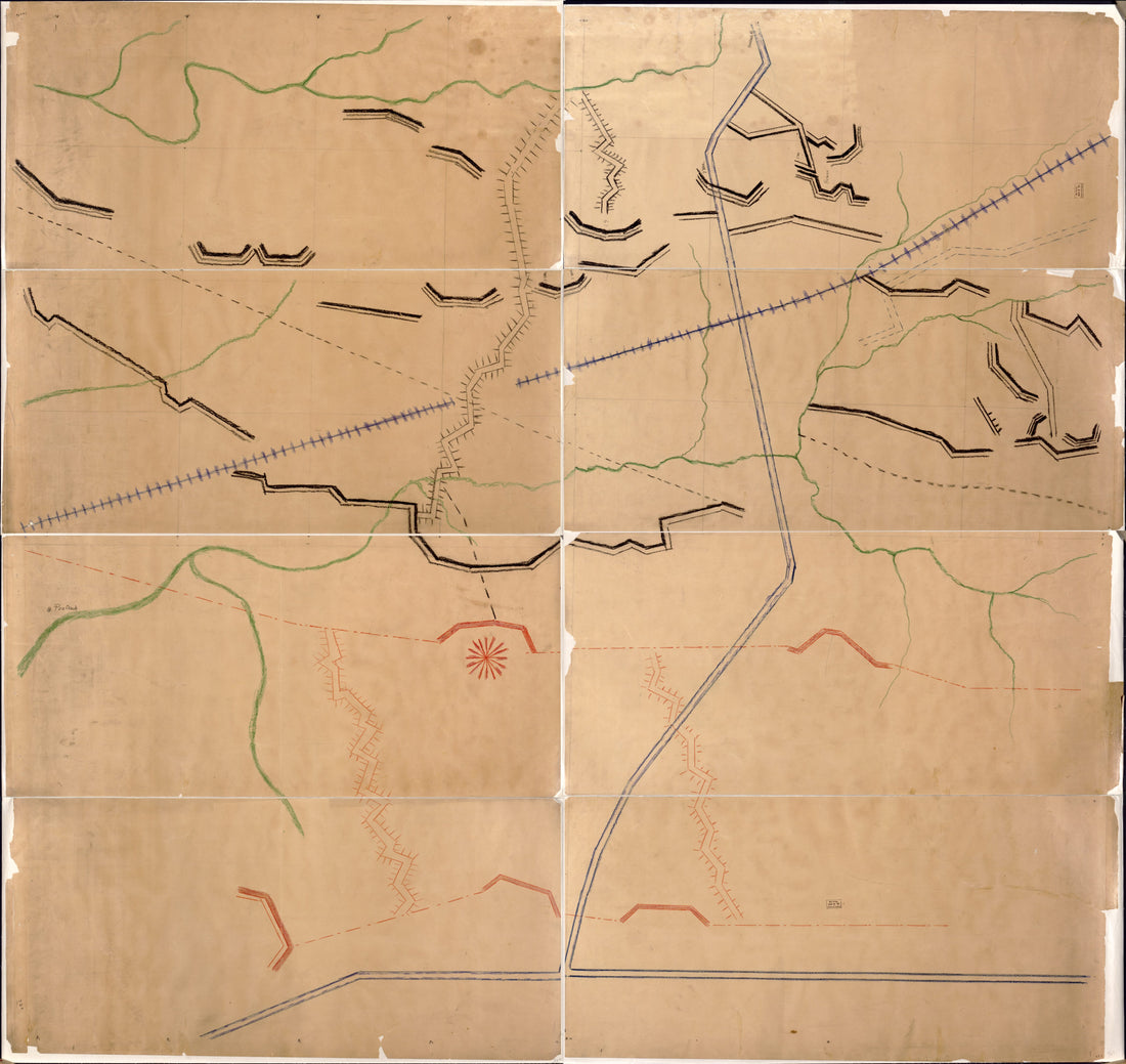 This old map of Wall Map Showing Fortifications at the Time of the Battle of the Crater, Petersburg, Virginia, July 30, from 1864 was created by  in 1864