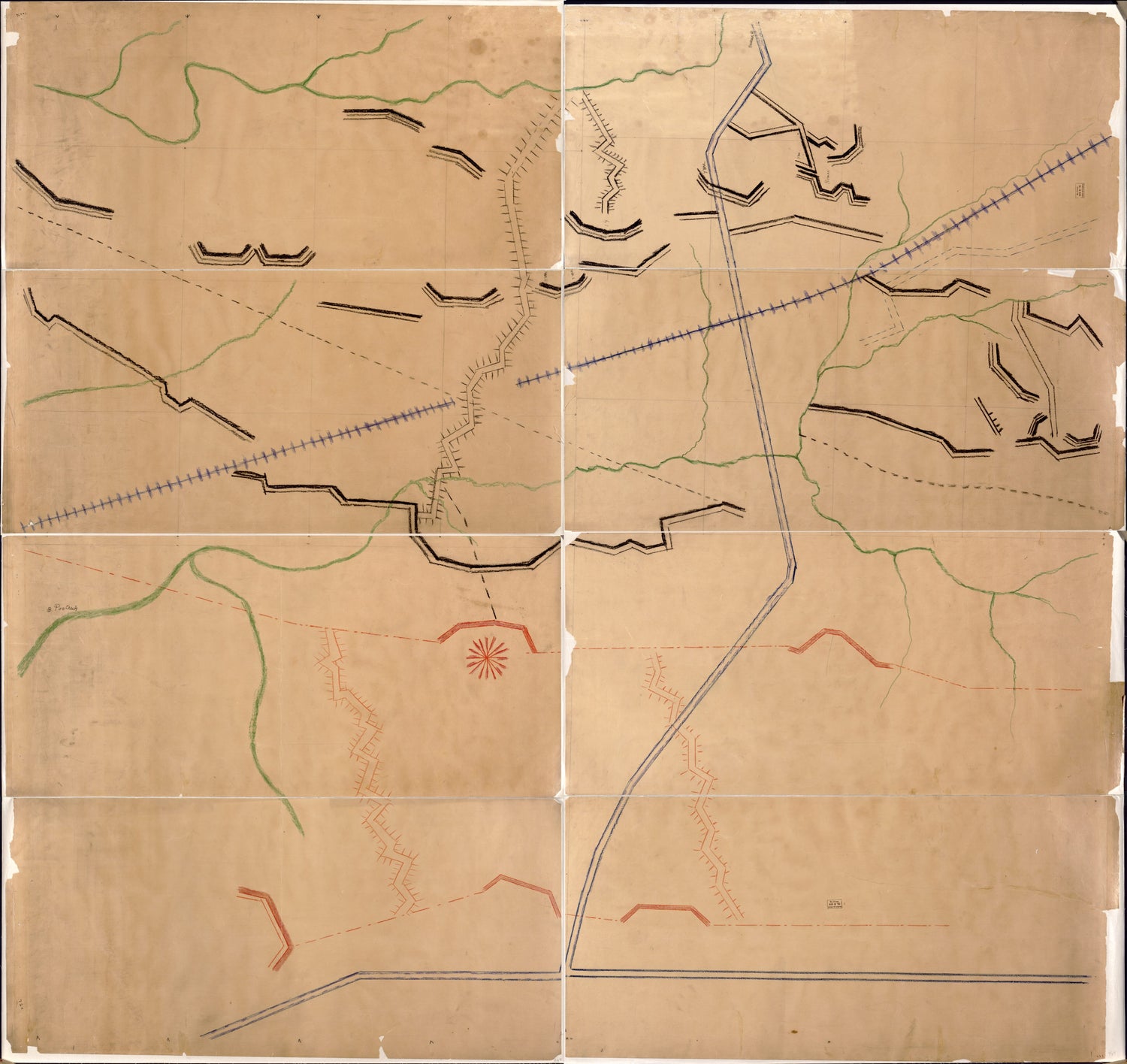 This old map of Wall Map Showing Fortifications at the Time of the Battle of the Crater, Petersburg, Virginia, July 30, from 1864 was created by  in 1864