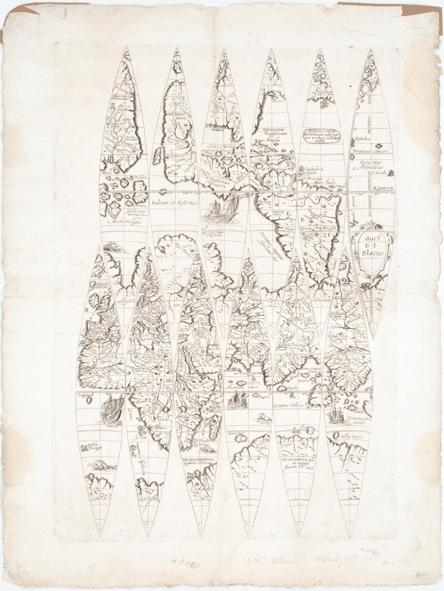 This old map of Globus Terrarum from 1666 was created by G. I. Blacus, Gérard Jollain in 1666