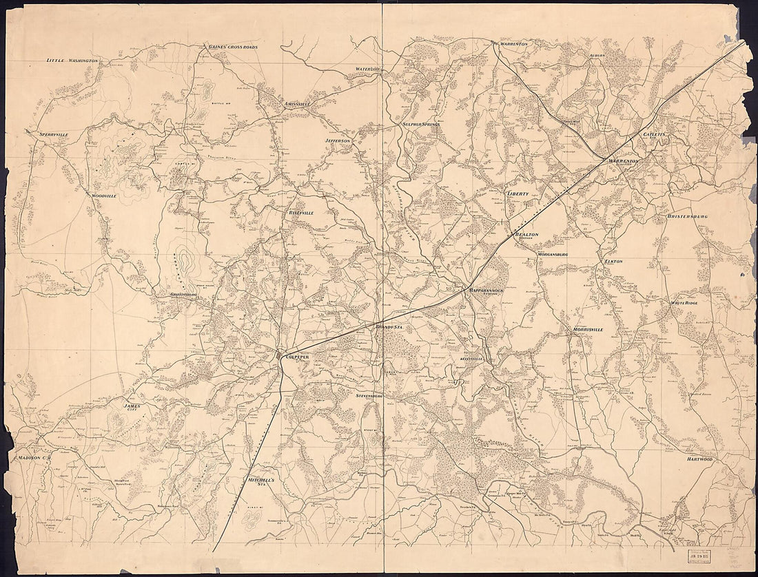 This old map of Culpeper County With Parts of Madison, Rappahannock, and Fauquier Counties, Virginia from 1863 was created by J. (Joseph) Schedler,  United States. Army. Corps of Topographical Engineers in 1863