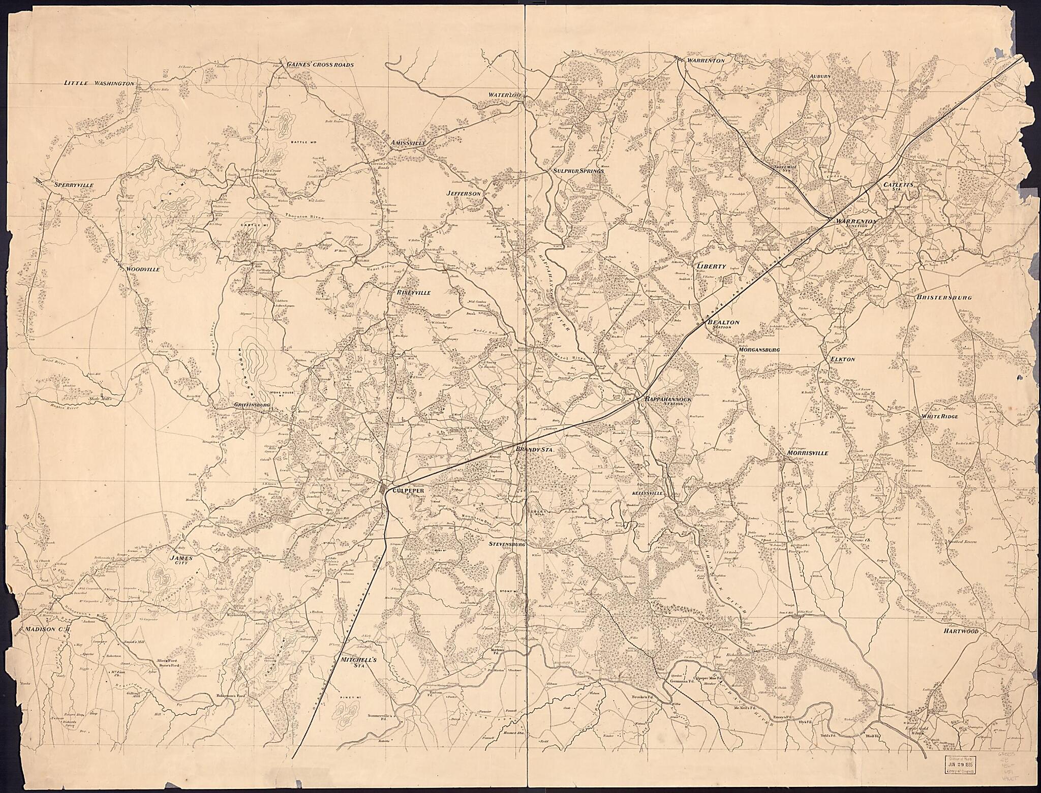 This old map of Culpeper County With Parts of Madison, Rappahannock, and Fauquier Counties, Virginia from 1863 was created by J. (Joseph) Schedler,  United States. Army. Corps of Topographical Engineers in 1863