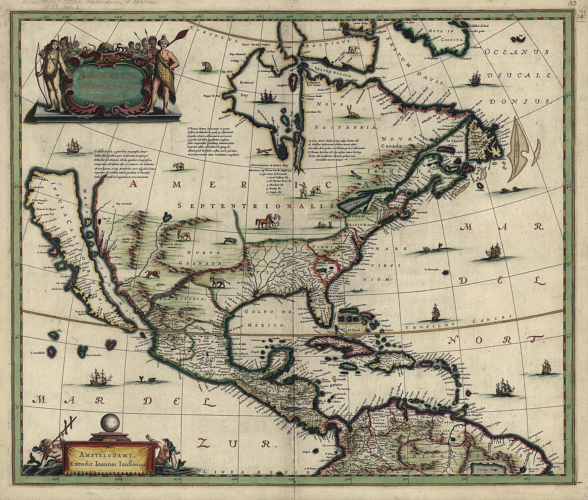 This old map of America Septentrionalis from 1652 was created by Jan Jansson in 1652