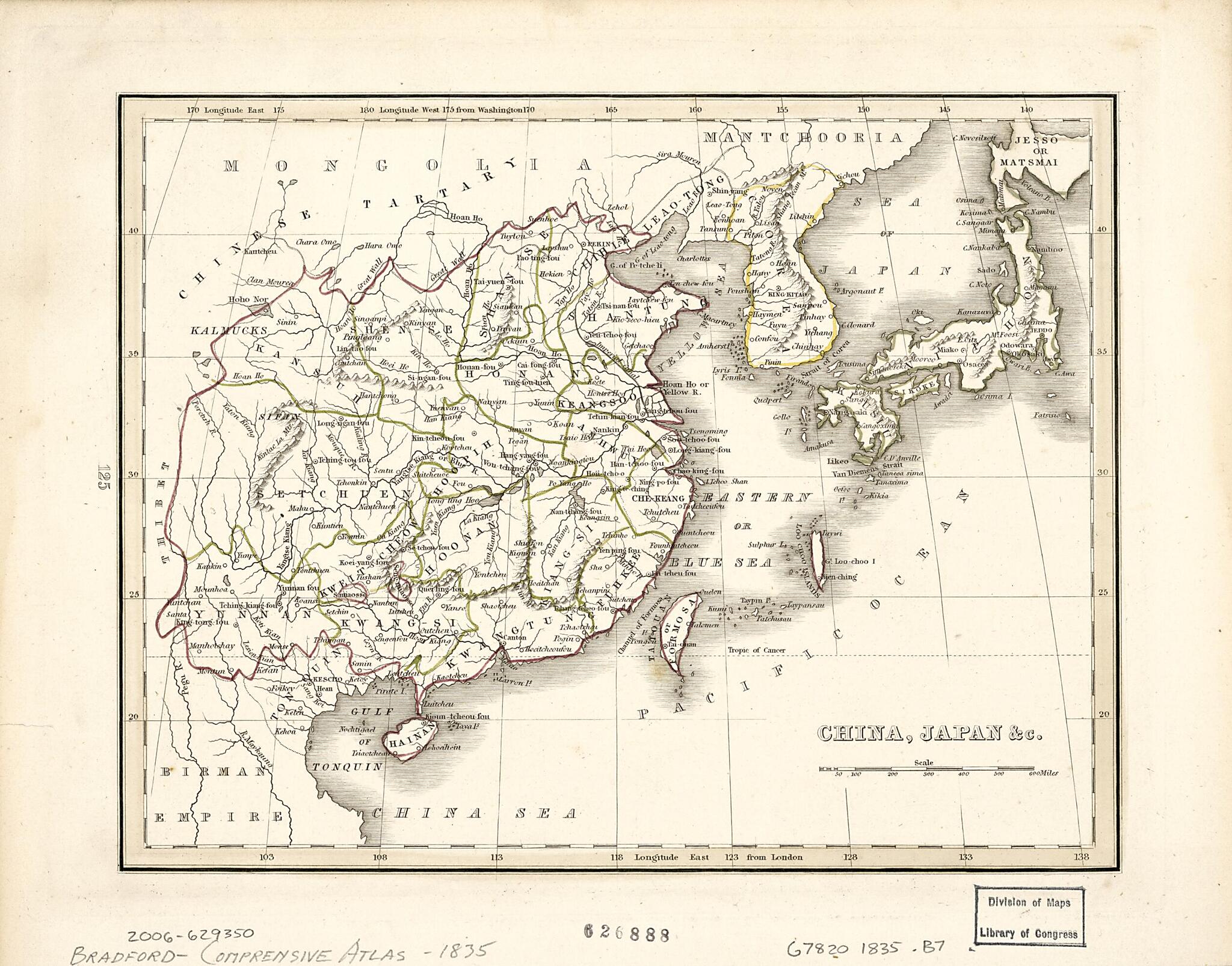 This old map of China, Japan, &amp;c. (China, Japan, Etc) from 1835 was created by T. G. (Thomas Gamaliel) Bradford in 1835