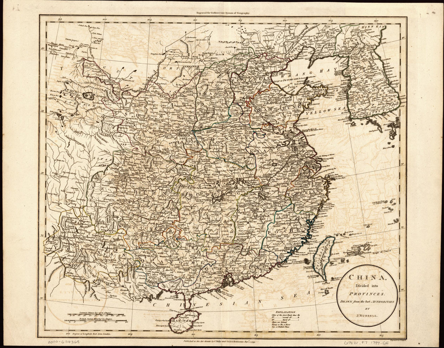 This old map of China Divided Into Provinces Drawn from the Best Authorities from 1799 was created by William Guthrie in 1799