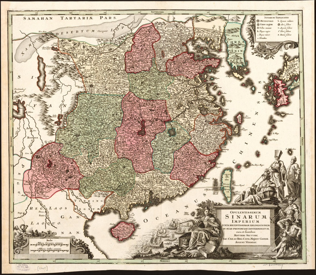 This old map of Opulentissimum Sinarum Imperium Juxta Recentissimam Delineationem In Suas Provincias Disterminatum from 1740 was created by Matthaeus Seutter in 1740