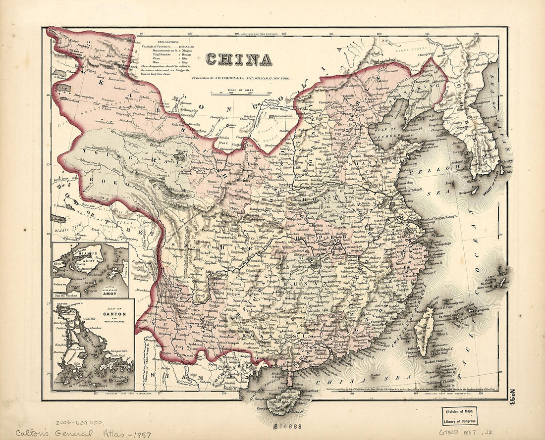 This old map of China  from 1857 was created by  J.H. Colton &amp; Co in 1857