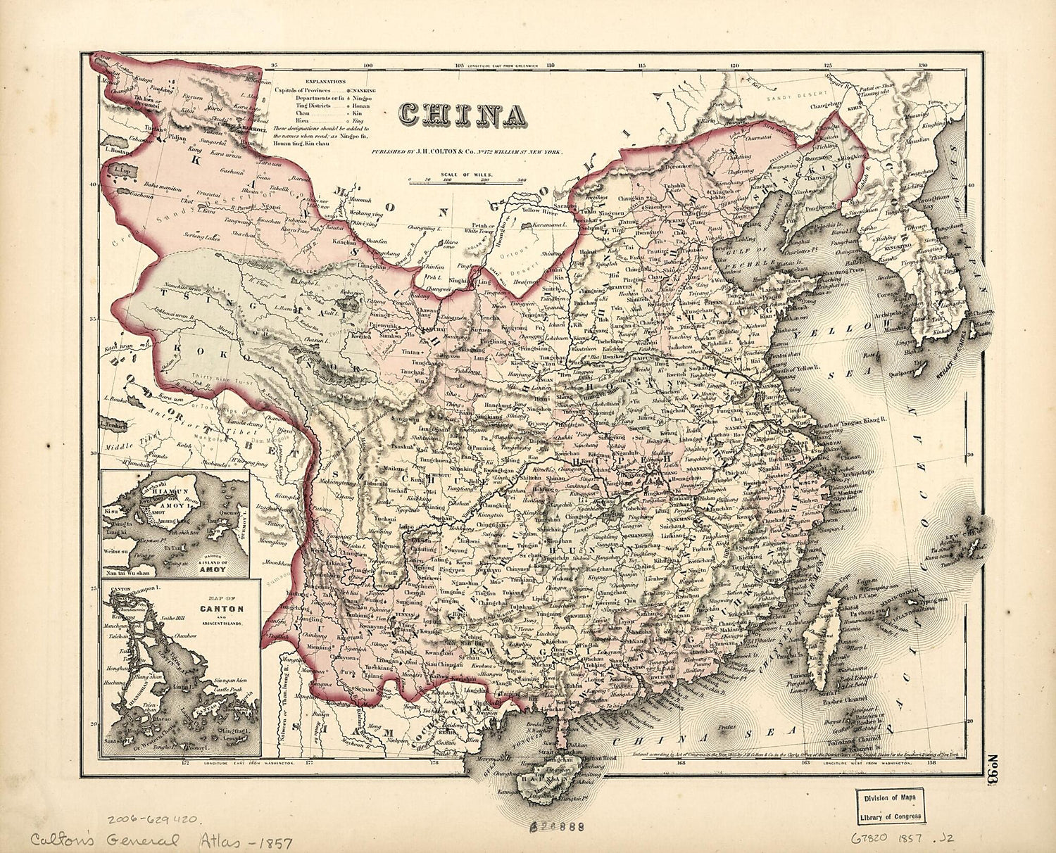 This old map of China  from 1857 was created by  J.H. Colton &amp; Co in 1857