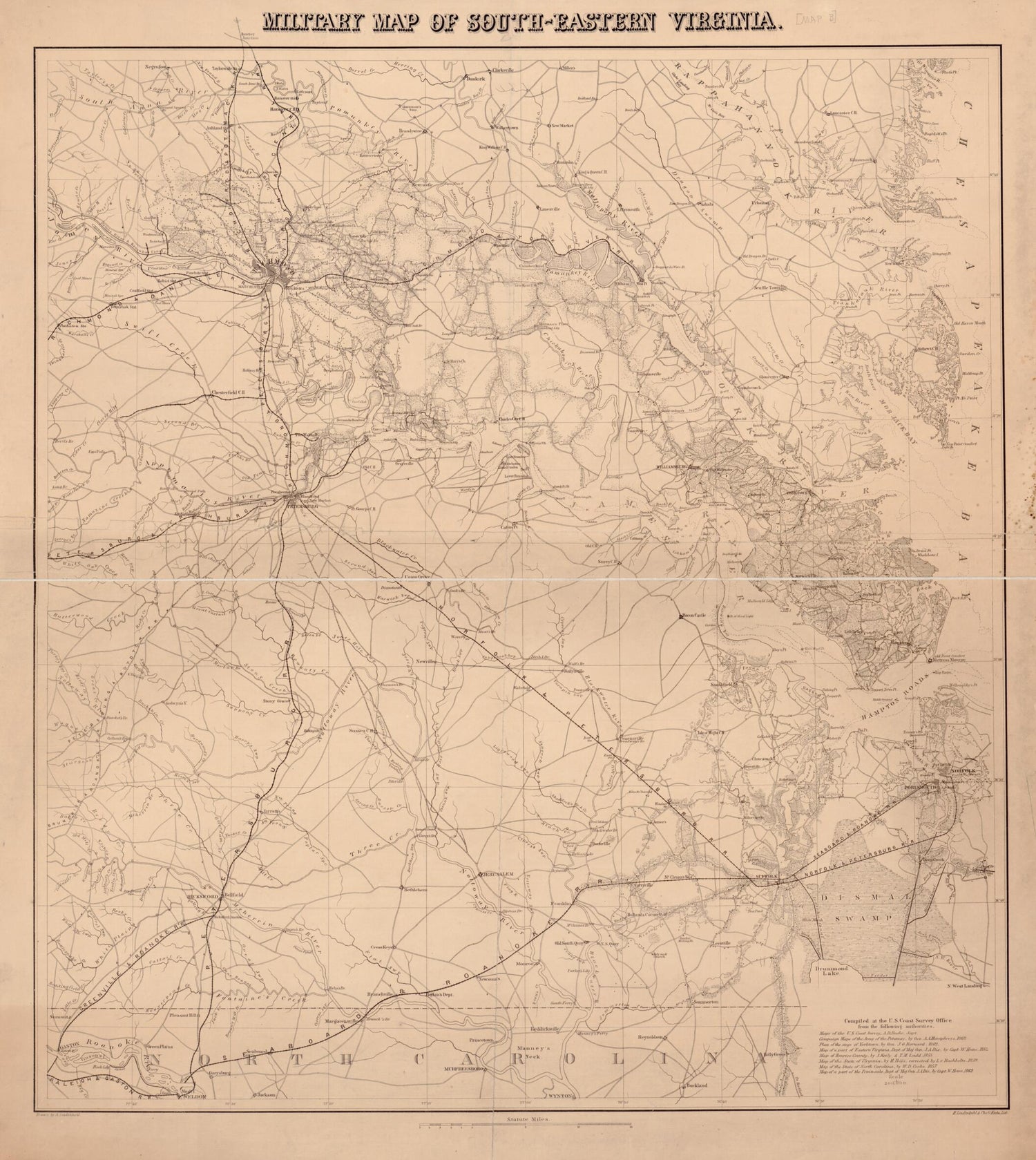 This old map of Eastern Virginia from 1862 was created by Charles G. Krebs, A. Lindenkohl, H. (Henry) Lindenkohl,  United States Coast Survey in 1862
