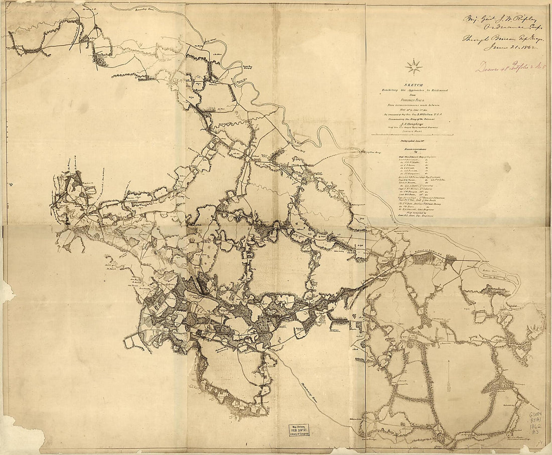 This old map of Sketch Exhibiting the Approachs to Richmond from Pamunkey River : from Reconnoissances sic Made Between May 18th and June 14th,from 1862 was created by Henry L. Abbot in 1862