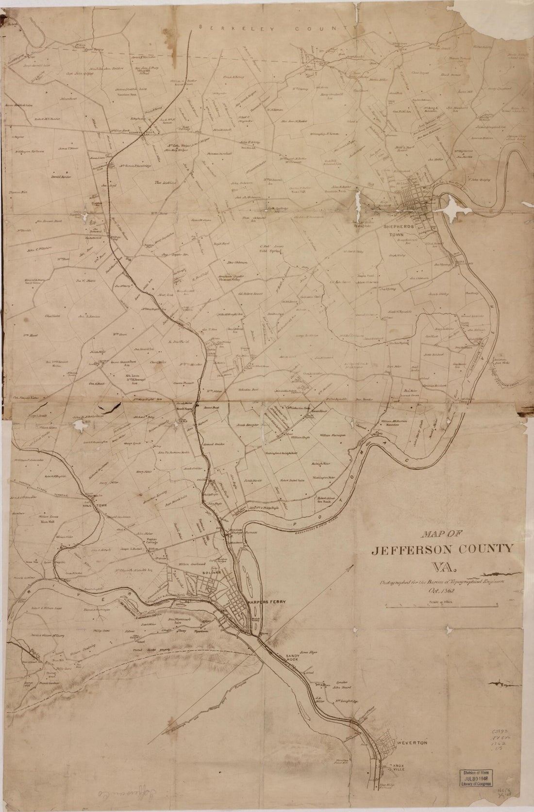 This old map of Map of Jefferson County, VA from 1862 was created by S. Howell Brown in 1862