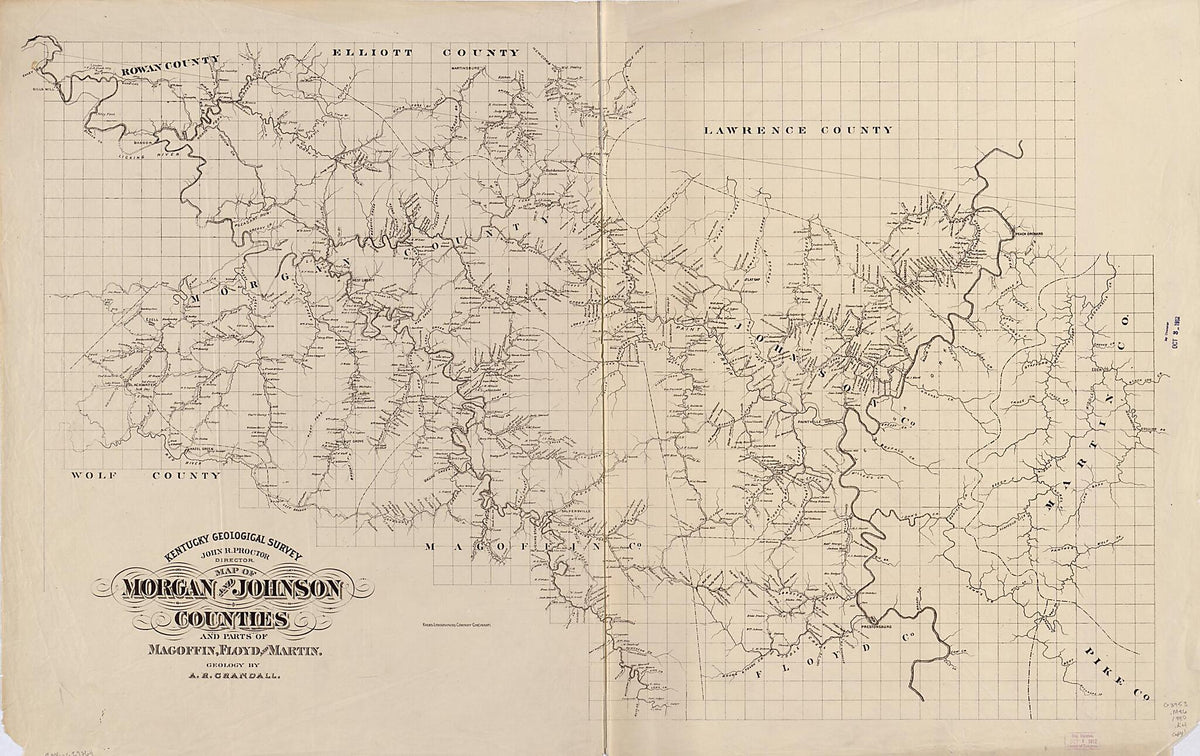 Map of Morgan and Johnson Counties and Parts of Magofin, Floyd and Martin 1880 by Relic Map Company