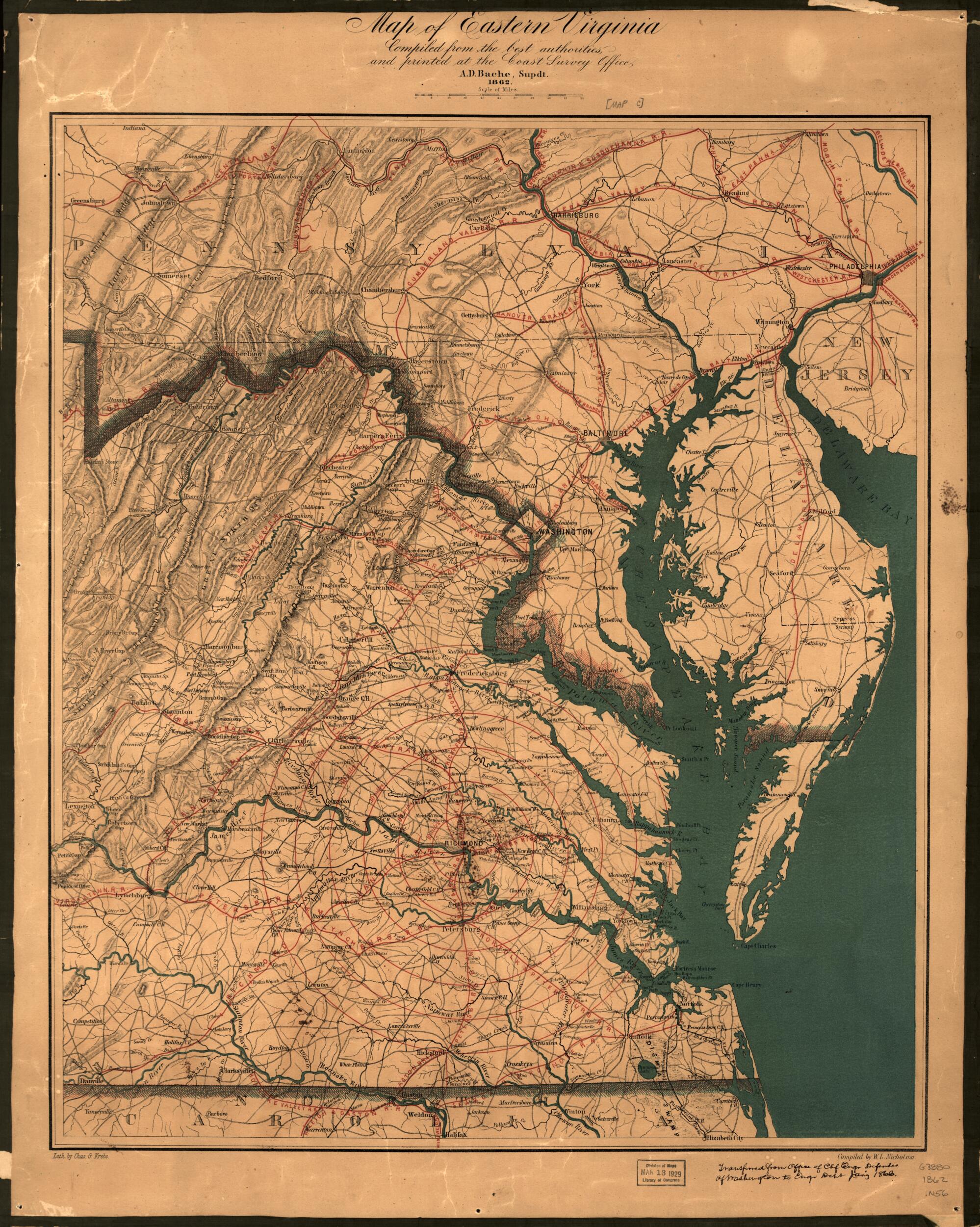 This old map of Map of Eastern Virginia from 1862 was created by W. L. Nicholson in 1862