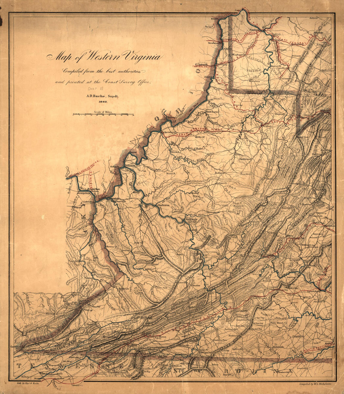 This old map of Map of Western Virginia from 1862 was created by W. L. Nicholson in 1862