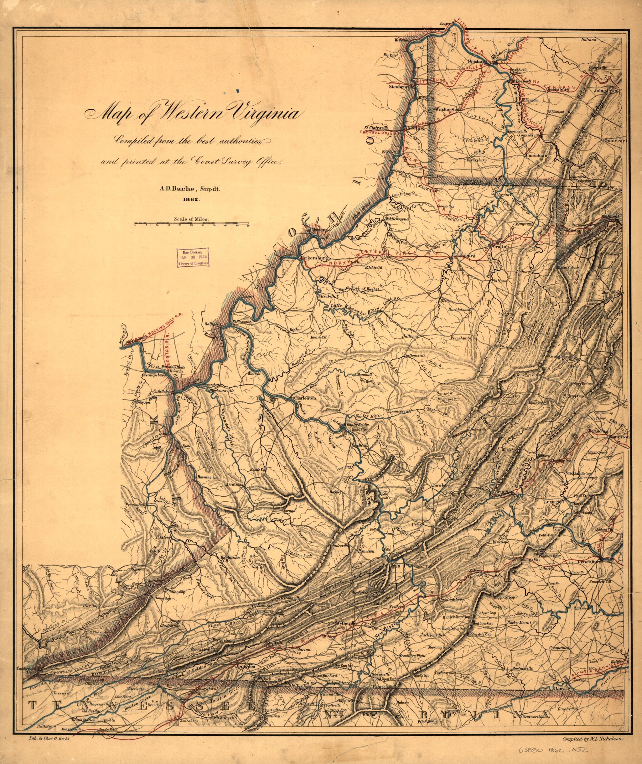 This old map of Map of Western Virginia from 1862 was created by W. L. Nicholson in 1862