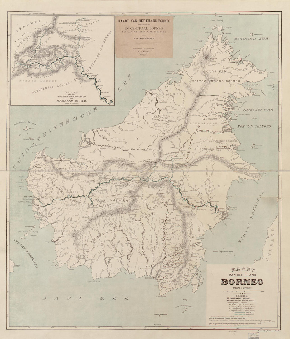 This old map of Kaart Van Het Eiland Borneo from 1902 was created by Anton W. (Anton Willem) Nieuwenhuis in 1902