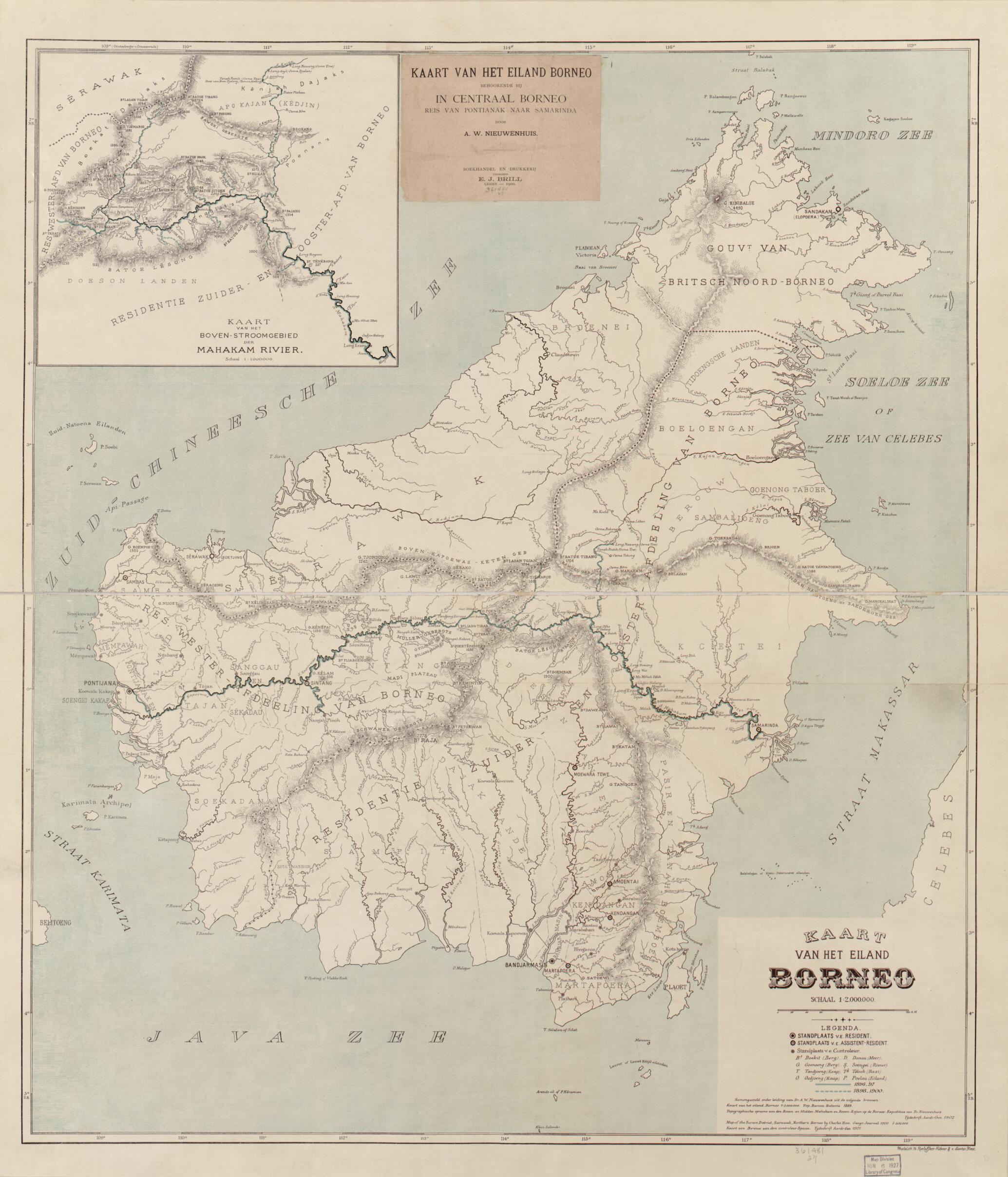 This old map of Kaart Van Het Eiland Borneo from 1902 was created by Anton W. (Anton Willem) Nieuwenhuis in 1902