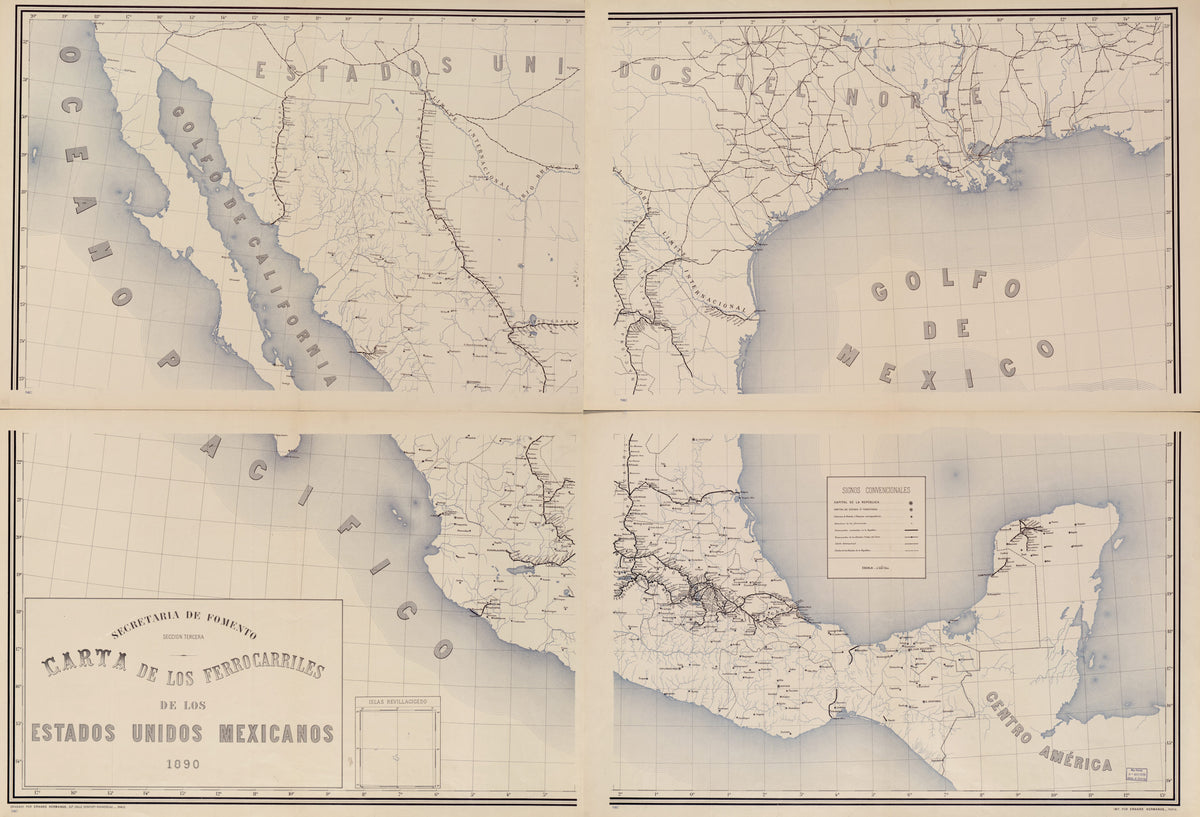Carta De Los Ferrocarriles De Los Estados Unidos Mexicanos, in 1890 by Relic Map Company