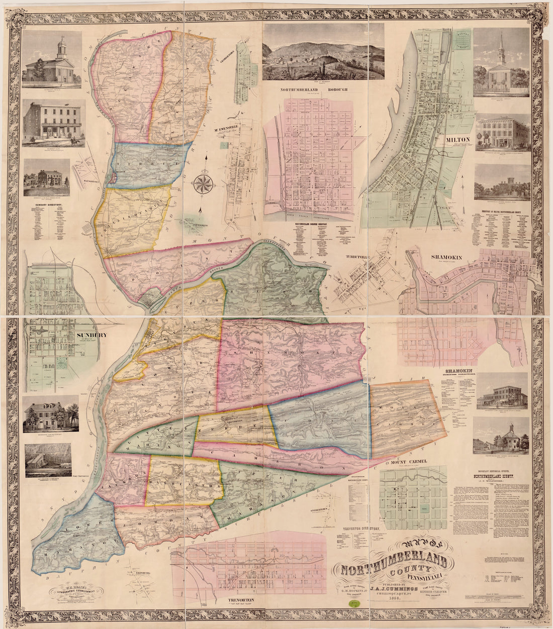 This old map of Map of Northumberland County, Pennsylvania : from Actual Surveys by G.M. Hopkins, Jr., Civil Engineer from 1858 was created by Kimber Cleaver, J. A. J. Cummings, Griffith Morgan Hopkins in 1858