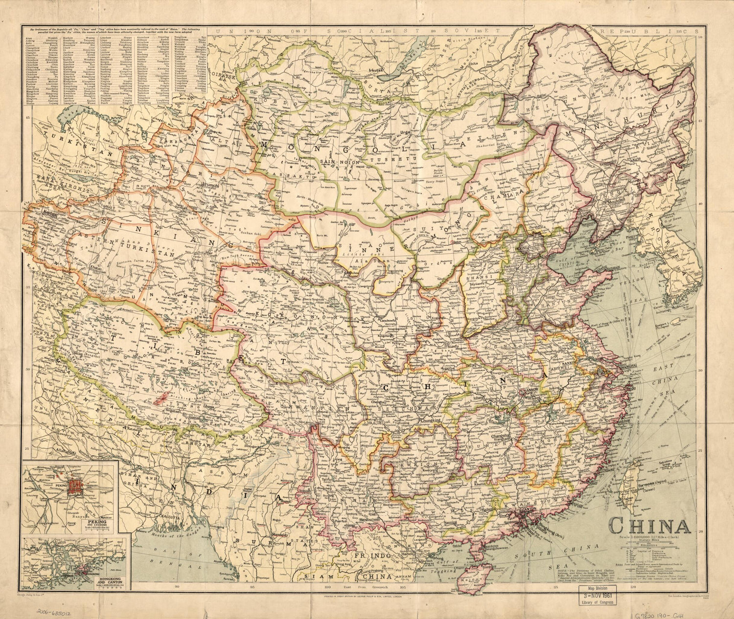 This old map of China from 1900 was created by  George Philip &amp; Son in 1900