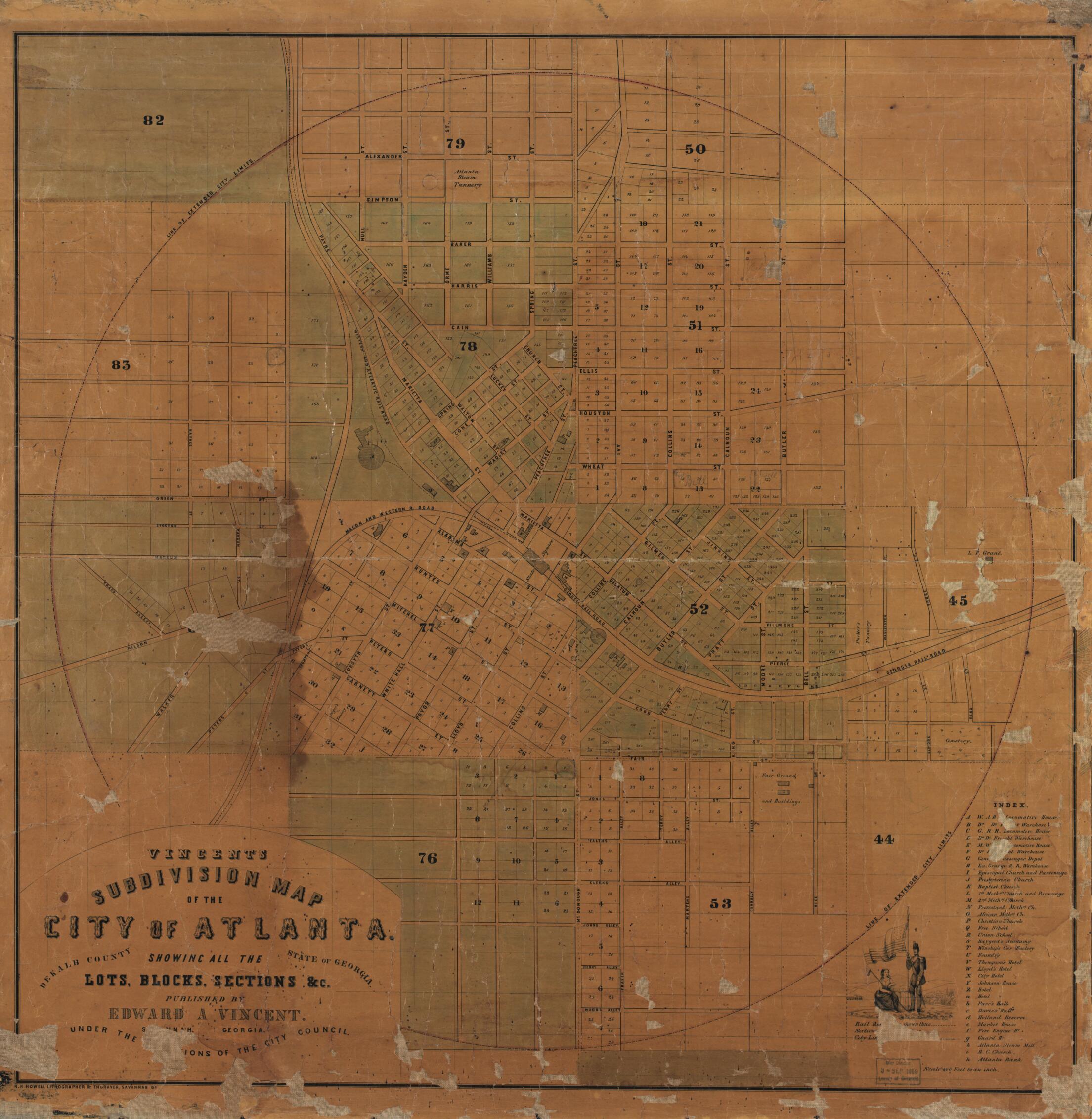 Vincent's Subdivision Map of the City of Atlanta, Dekalb County, State ...