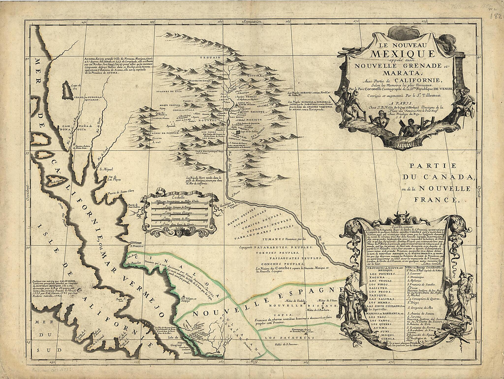 This old map of Le Nouveau Mexique, Appelé Aussi Nouvelle Grenade Et Marata, Avec Partie De Californie : Selon Les Memoires Les Plus Nouveaux from 1685 was created by Vincenzo Coronelli, Jean Nicolas Du Tralage, Jean Baptiste Nolin in 1685