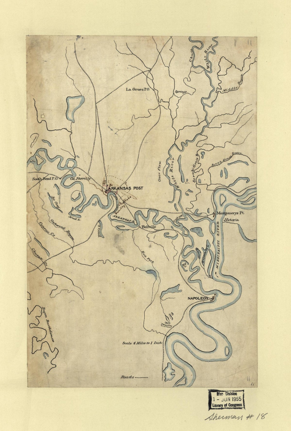 Map of the Environs of Arkansas Post,Arkansas January in 1863 by Relic Map Company