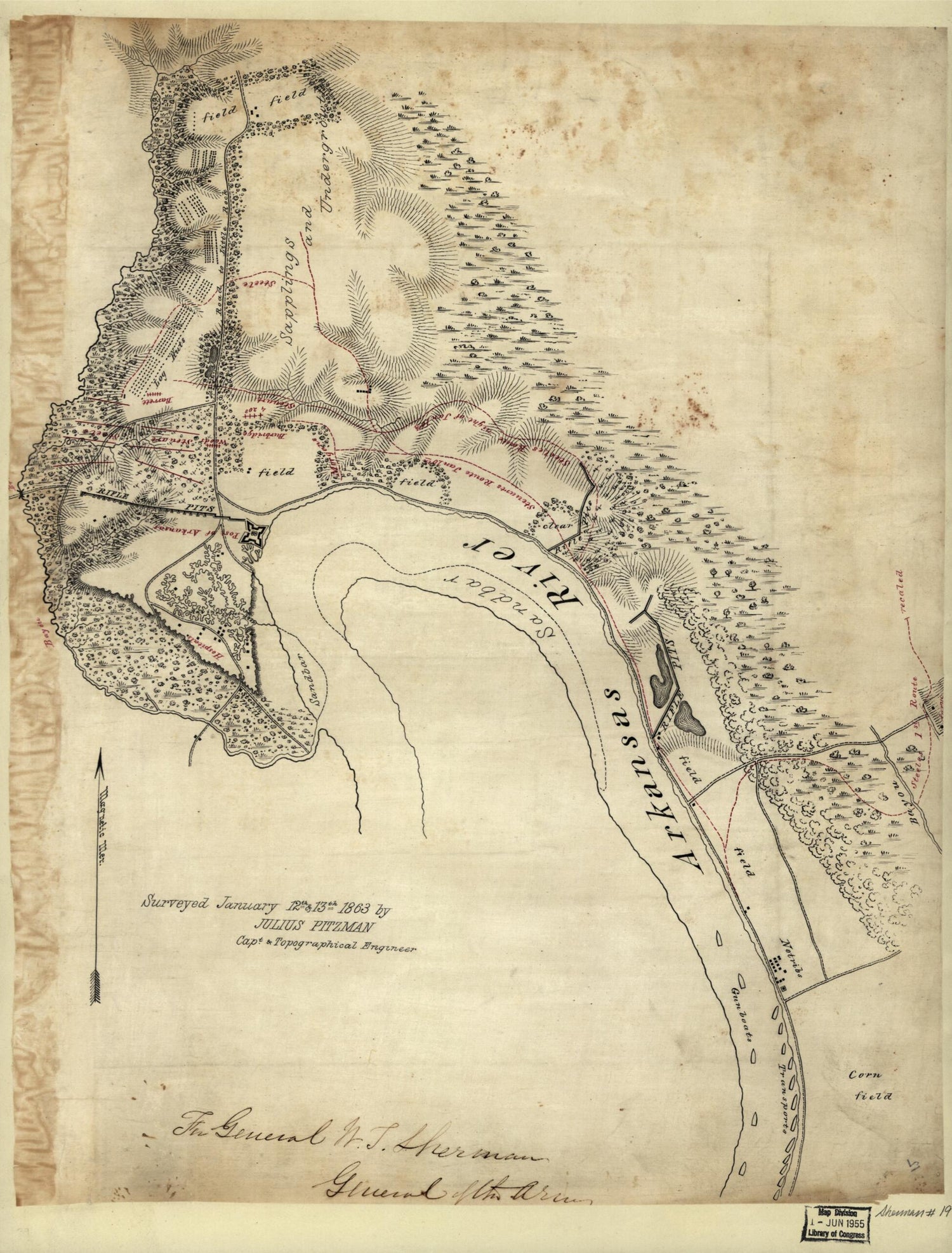 This old map of Map of Arkansas Post,Arkansas from 1863 was created by Julius Pitzman in 1863