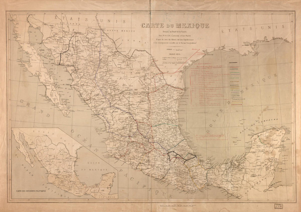 Carte Du Mexique 1881 by Relic Map Company