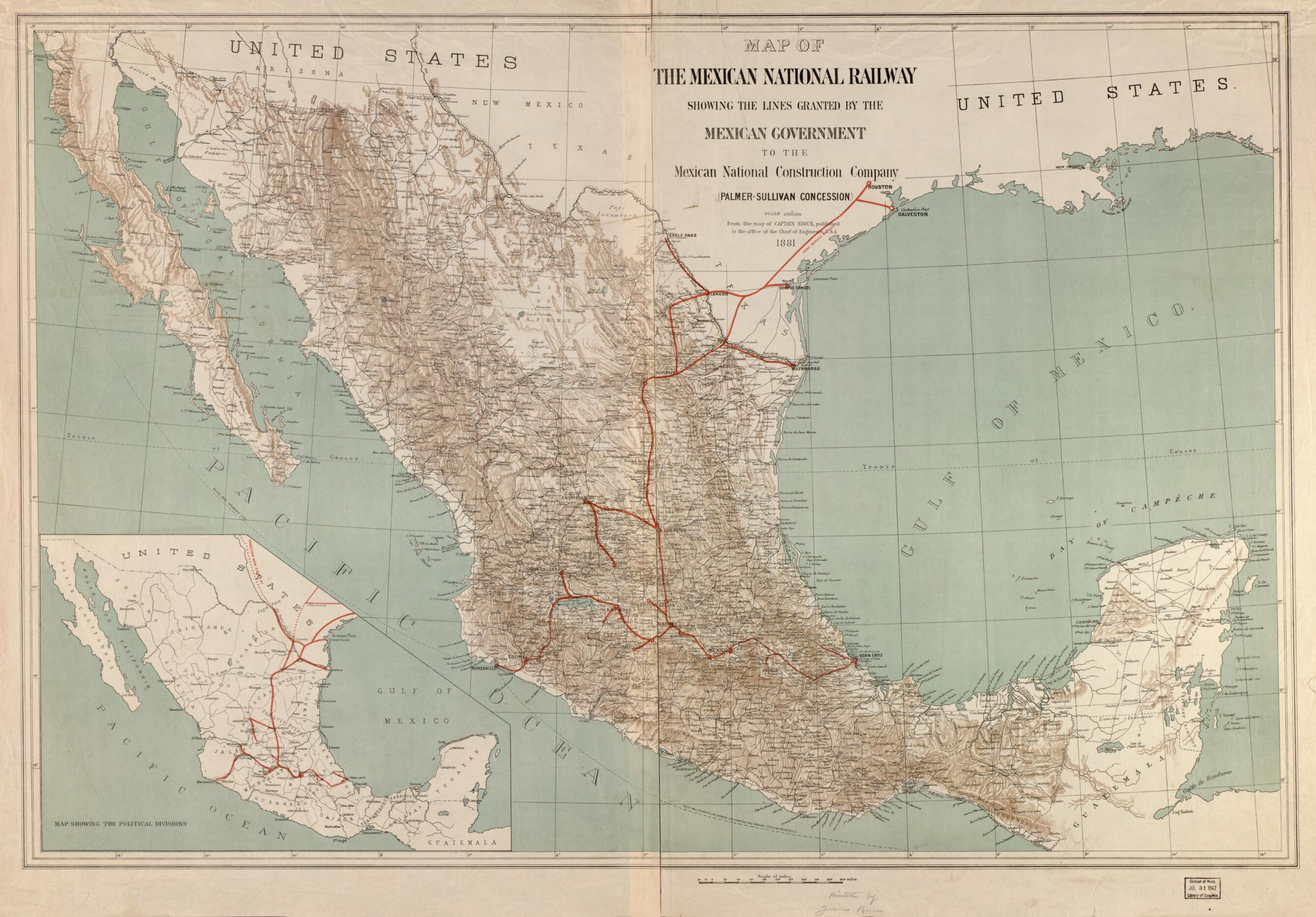 This old map of Sullivan Concession) from 1881 was created by  Mexican National Construction Company, G. (Gustave) Niox,  United States. War Department. Office of the Chief of Engineers in 1881