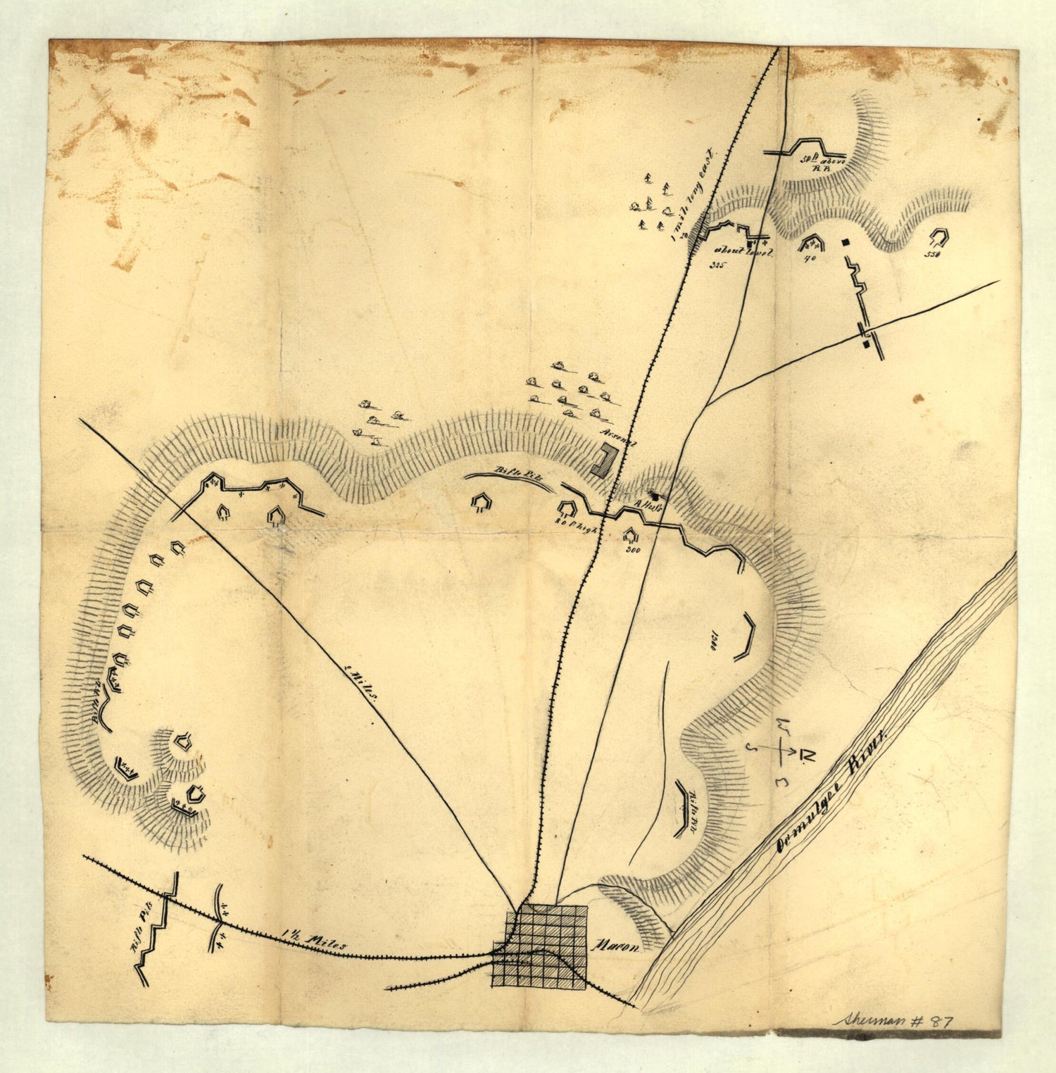 Map of Macon, Georgia and Vicinity from 1864 Old Map Print (16.1 in. x ...