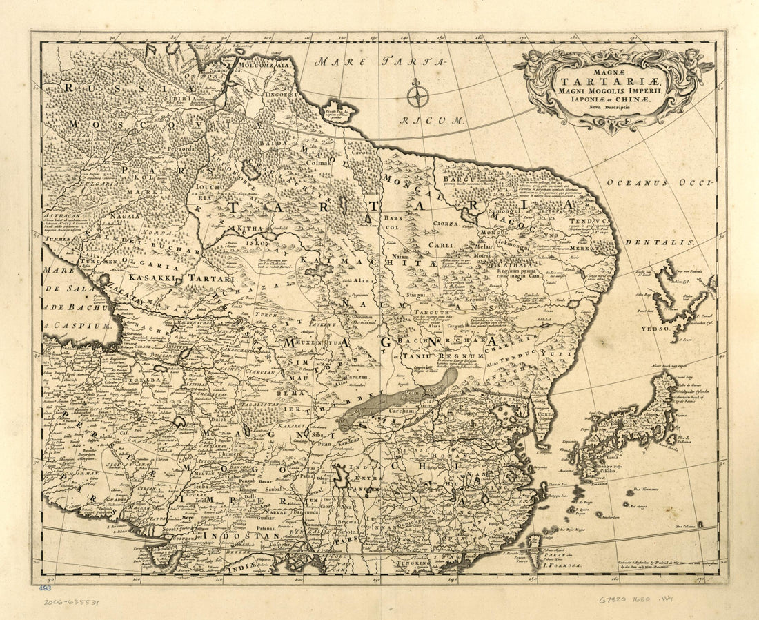 This old map of Magnae Tartariae Magni Mogolis Imperii Iaponiae Et Chinae Nova Descriptio from 1680 was created by Frederik De Wit in 1680