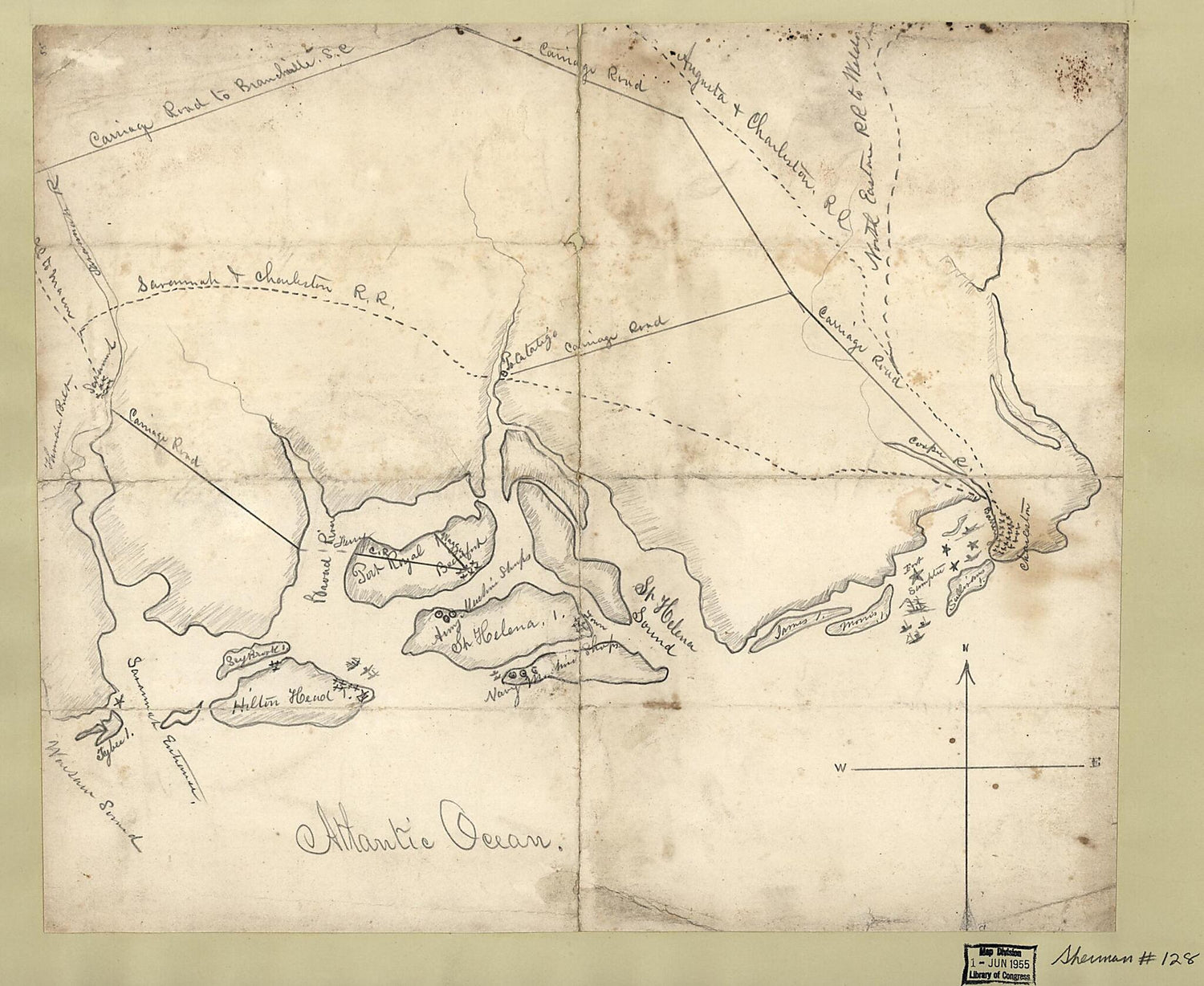 This old map of Pencil Sketch of the Atlantic Coast from Charleston, South Carolina, to Savannah, Georgia from 1864 was created by  in 1864