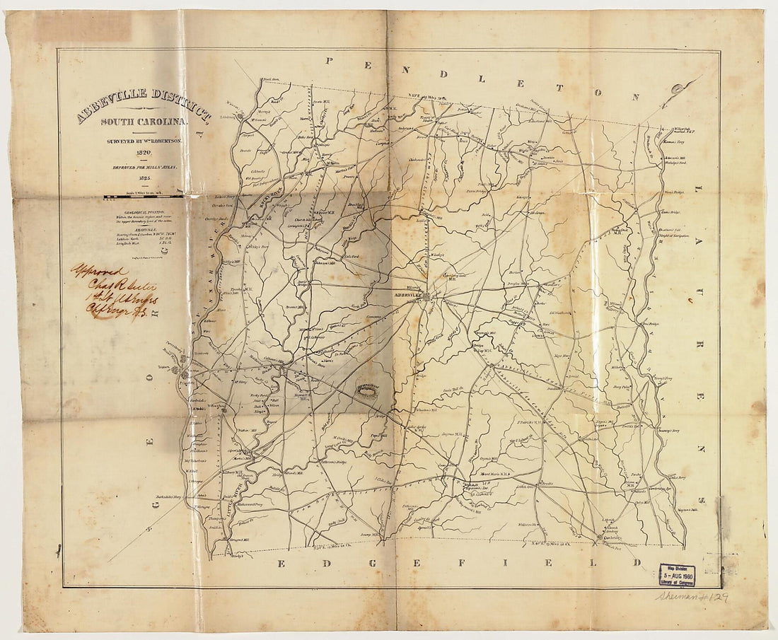 This old map of Abbeville District, South Carolina from 1825 was created by Robert Mills, William Robertson in 1825