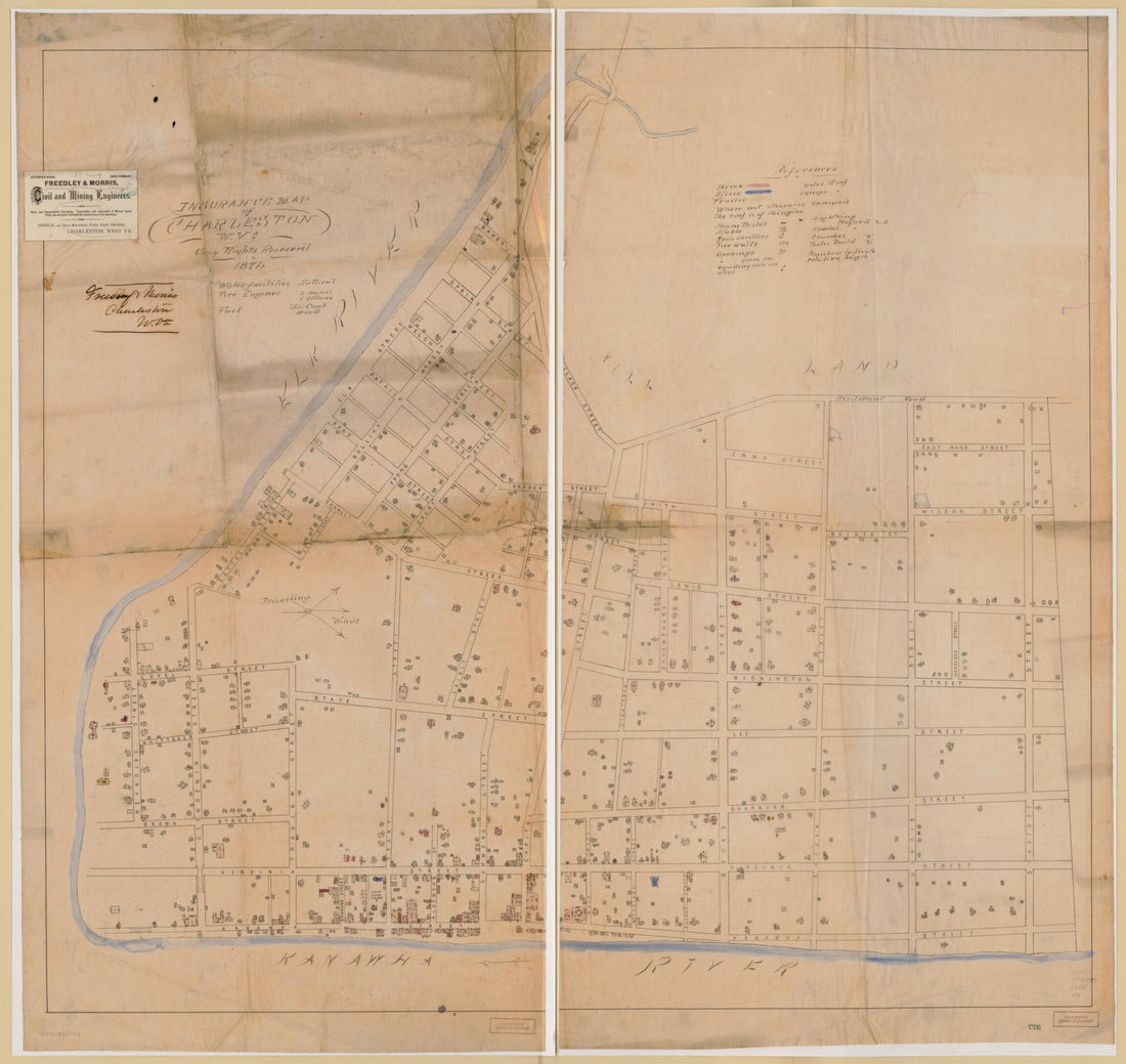 This old map of Insurance Map of Charleston, W. Va from 1874 was created by  Freedley &amp; Morris in 1874