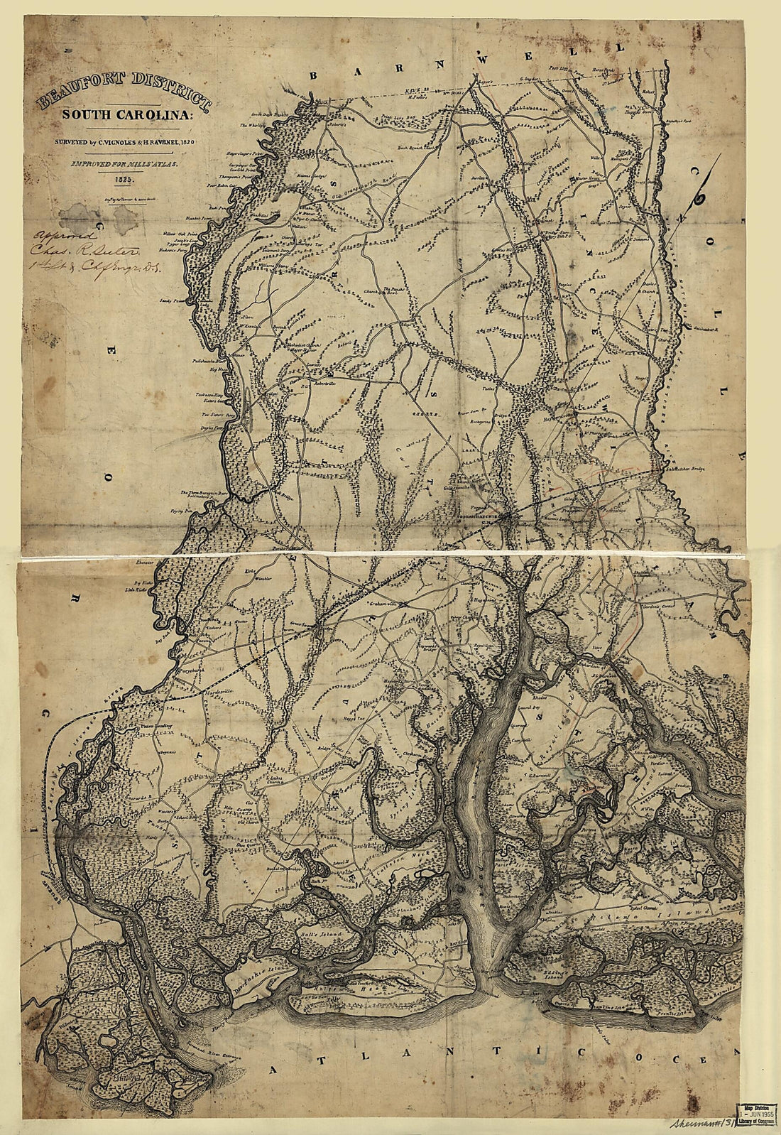 This old map of Beaufort District, South Carolina from 1825 was created by Robert Mills, Henry Ravenel, Charles Blacker Vignoles in 1825
