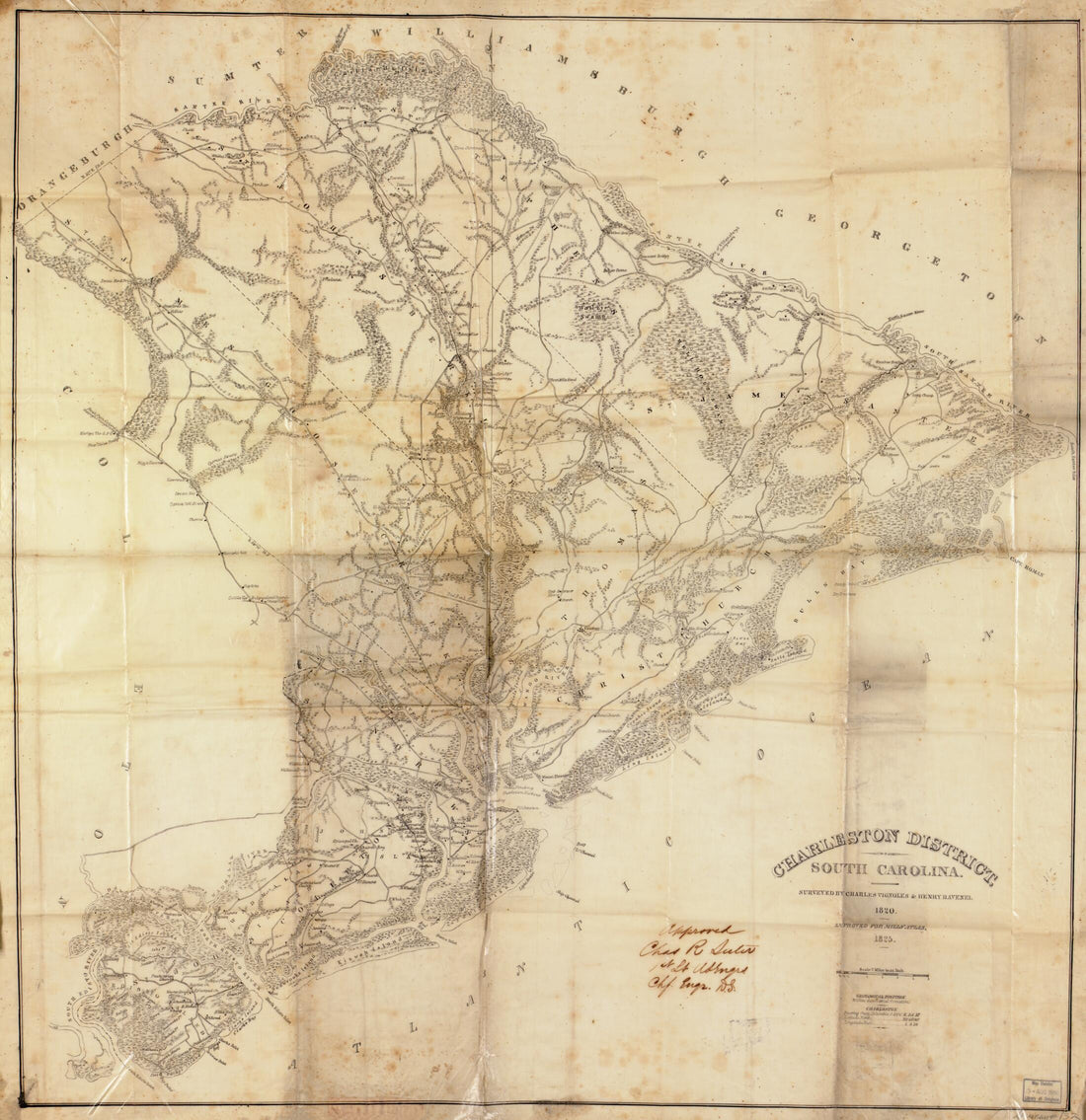 This old map of Charleston District, South Carolina from 1825 was created by Robert Mills, Henry Ravenel, Charles Blacker Vignoles in 1825