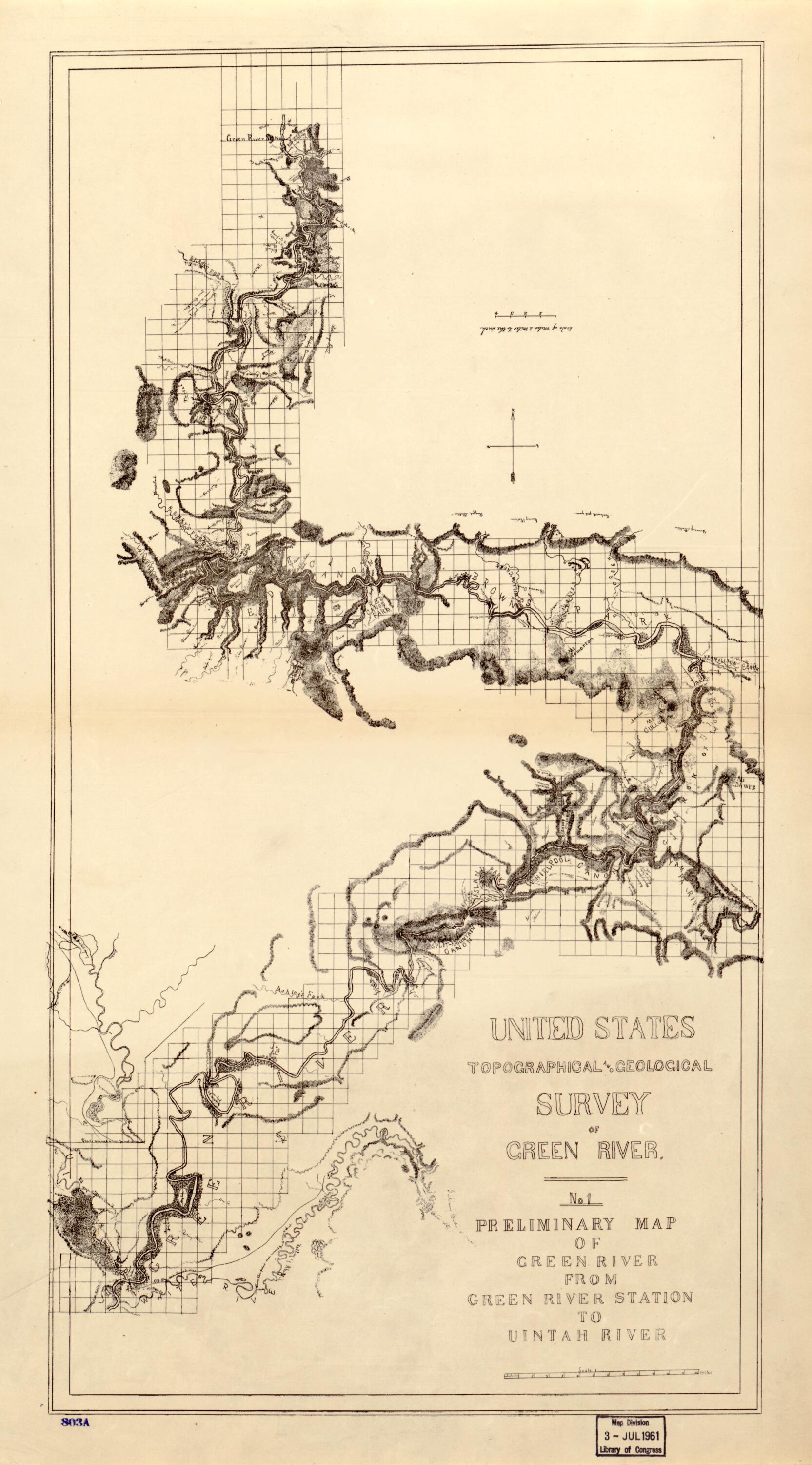 This old map of United States Topographical and Geological Survey of Green River : No 1 Preliminary Map of Green River from Green River Station to Uintah River from 1871 was created by  in 1871