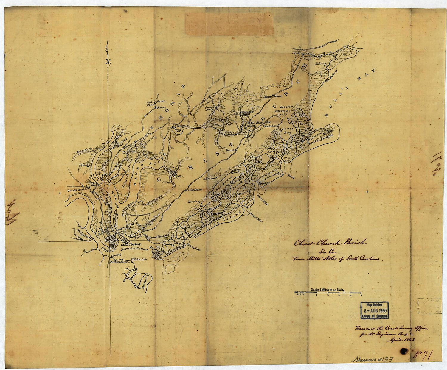 This old map of Christ Church Parish, So. Ca. : Charleston District from 1863 was created by Robert Mills in 1863