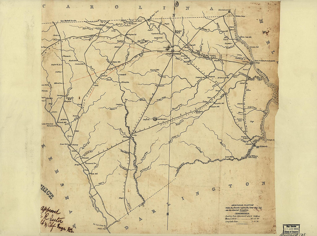 This old map of Chesterfield District, South Carolina from 1825 was created by Robert Mills in 1825