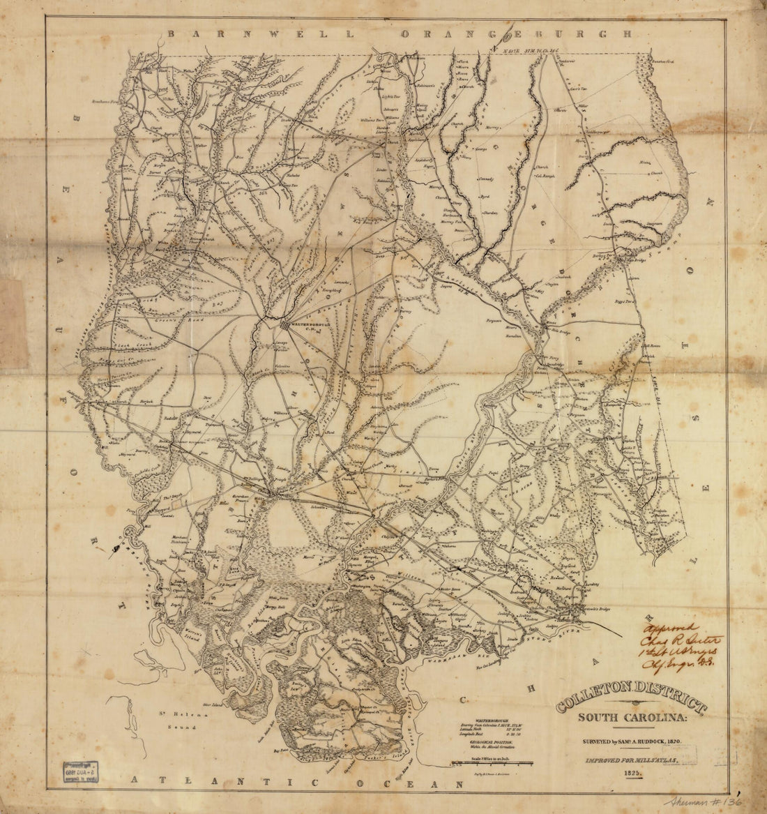 This old map of Colleton District, South Carolina from 1825 was created by Robert Mills in 1825