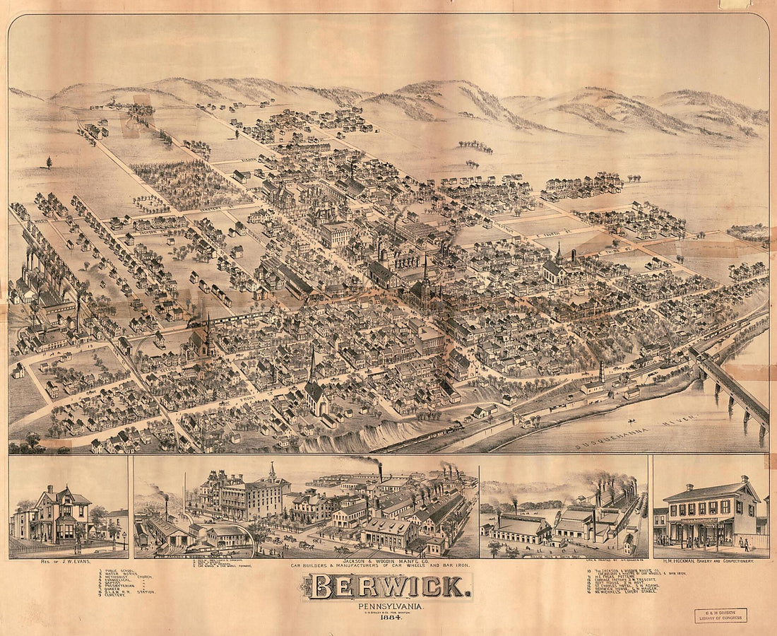 This old map of Berwick, Pennsylvania from 1884 was created by  O.H. Bailey &amp; Co in 1884