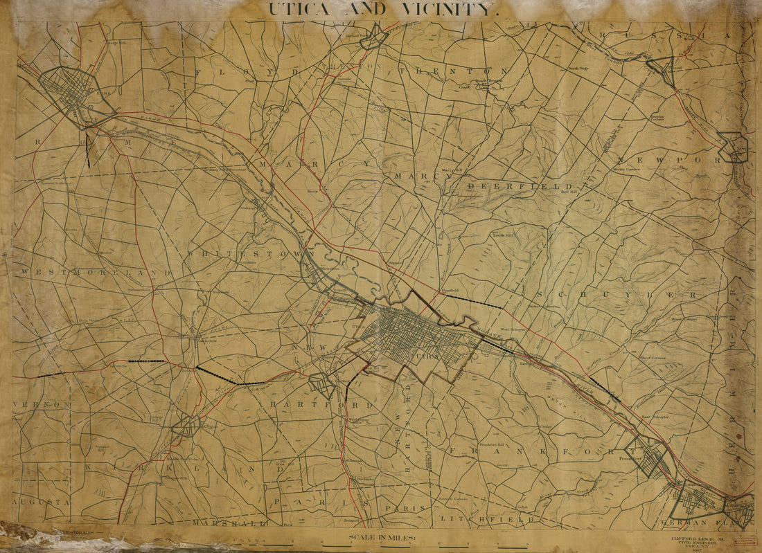 This old map of Utica and Vicinity from 1907 was created by Clifford Lewis in 1907