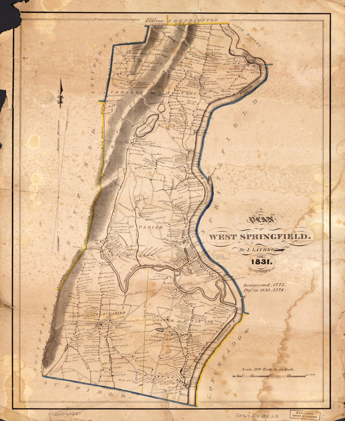 This old map of A Plan of West Springfield : Massachusetts from 1831 was created by J. Lathrop,  Pendleton&