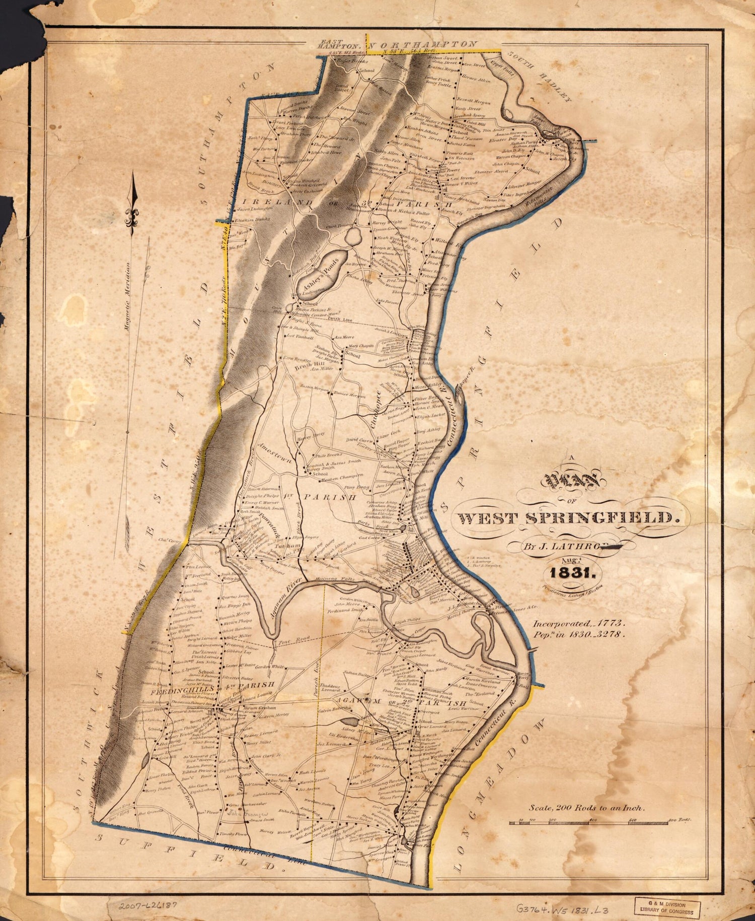 This old map of A Plan of West Springfield : Massachusetts from 1831 was created by J. Lathrop,  Pendleton&