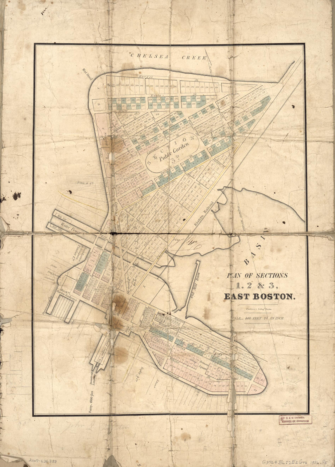 This old map of Plan of Sections 1, 2 &amp; 3, East Boston from 1836 was created by  Pendleton&