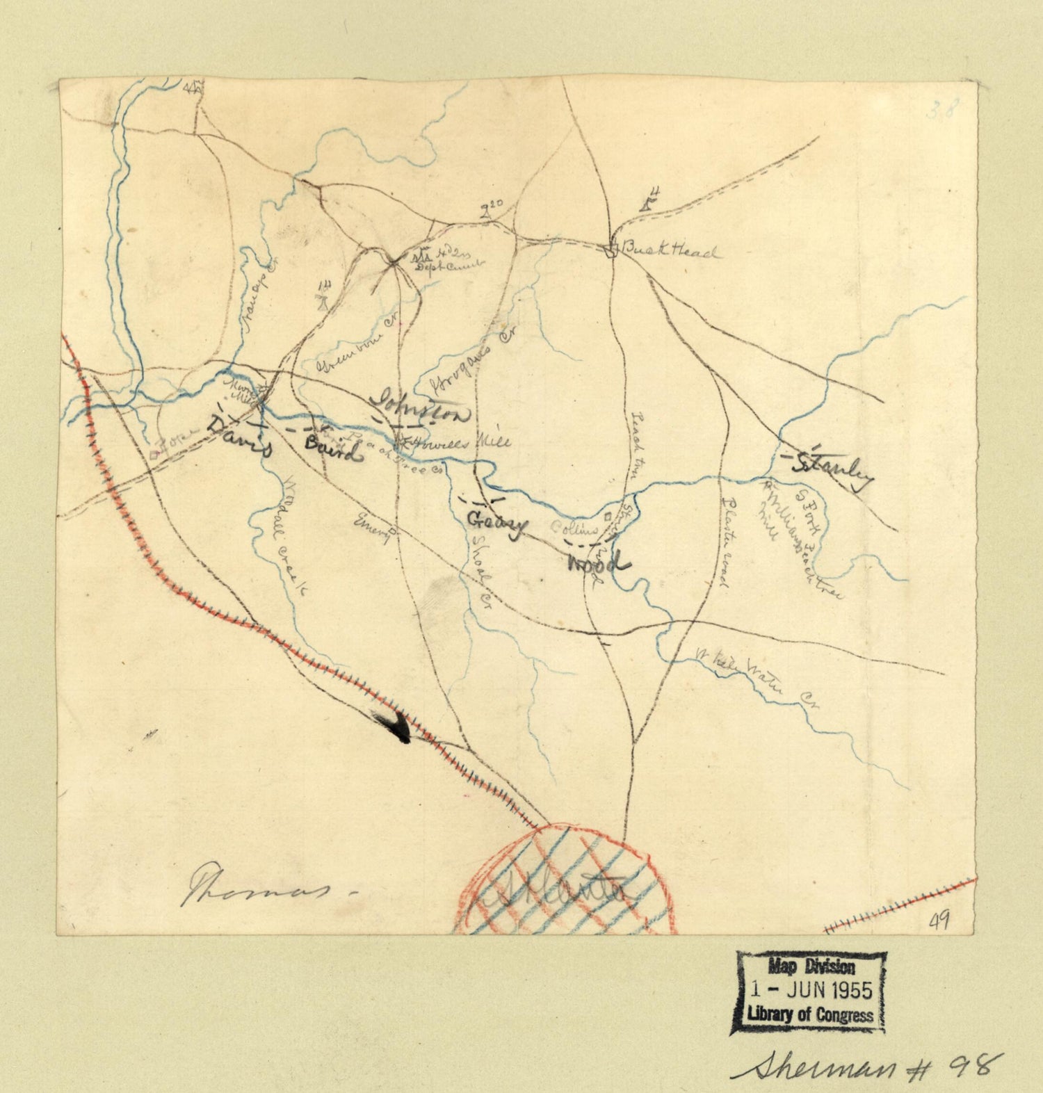 This old map of Union Troop Positions at Peach Tree Creek, Georgia, July 20, from 1864 was created by  in 1864