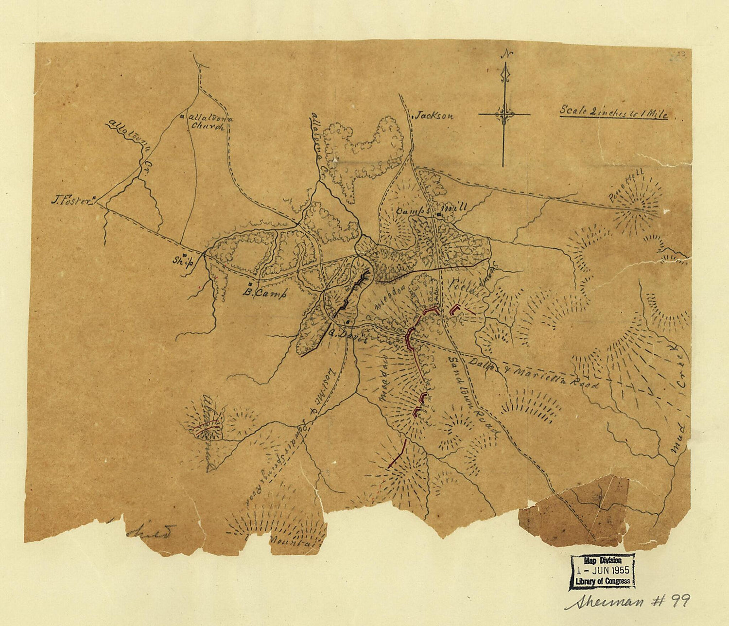 This old map of Union and Confederate Works Astride the Dallas and Marietta Road Near Pine Hill, Georgia, June from 1864 was created by  in 1864