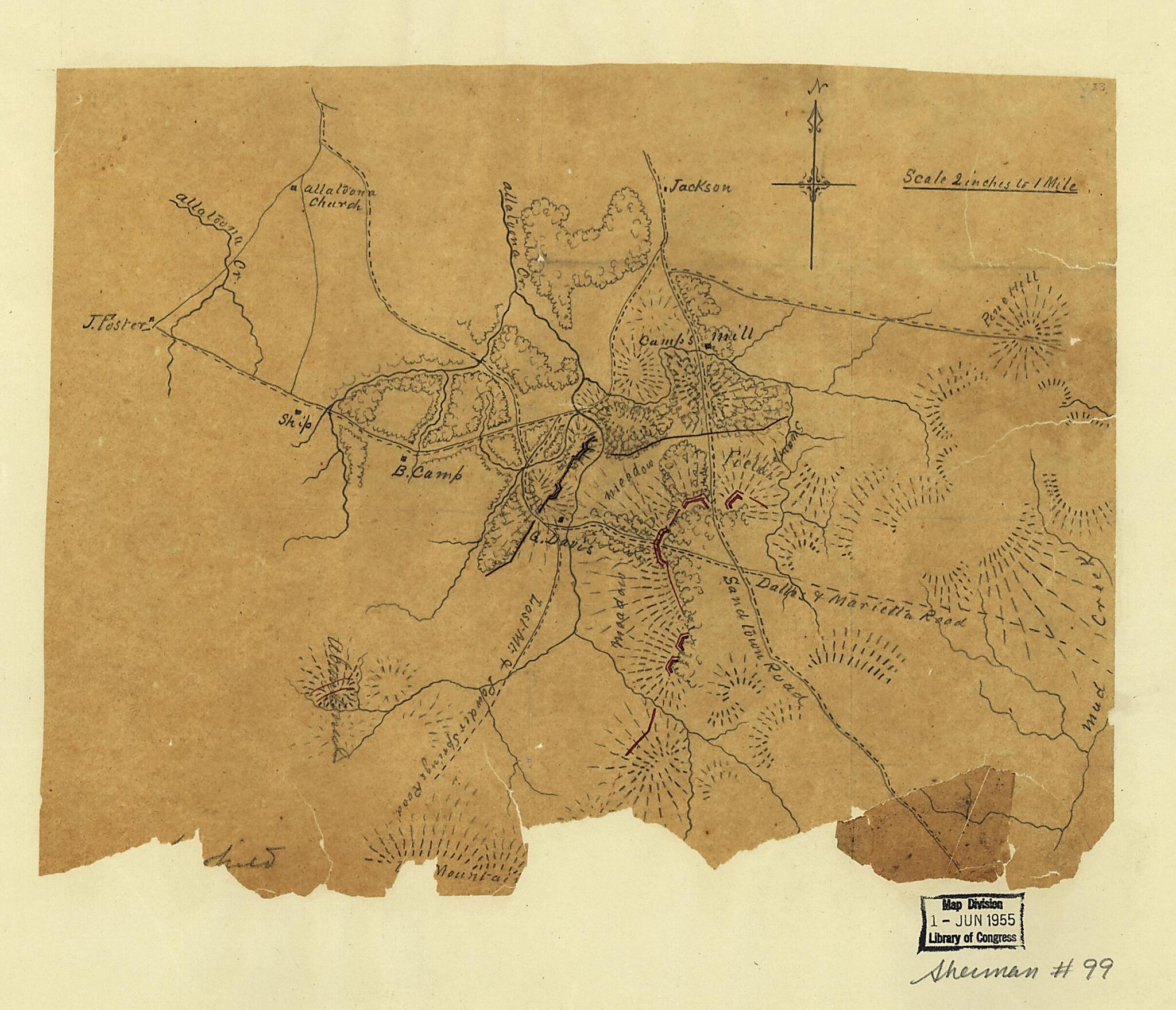 This old map of Union and Confederate Works Astride the Dallas and Marietta Road Near Pine Hill, Georgia, June from 1864 was created by  in 1864