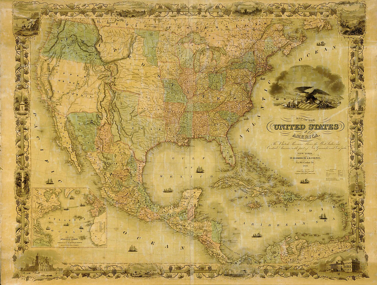 Map of the United States of America, the British Provinces, Mexico, the West Indies and Central America, With Part of New Granada and Venezuela 1849 by Relic Map Company
