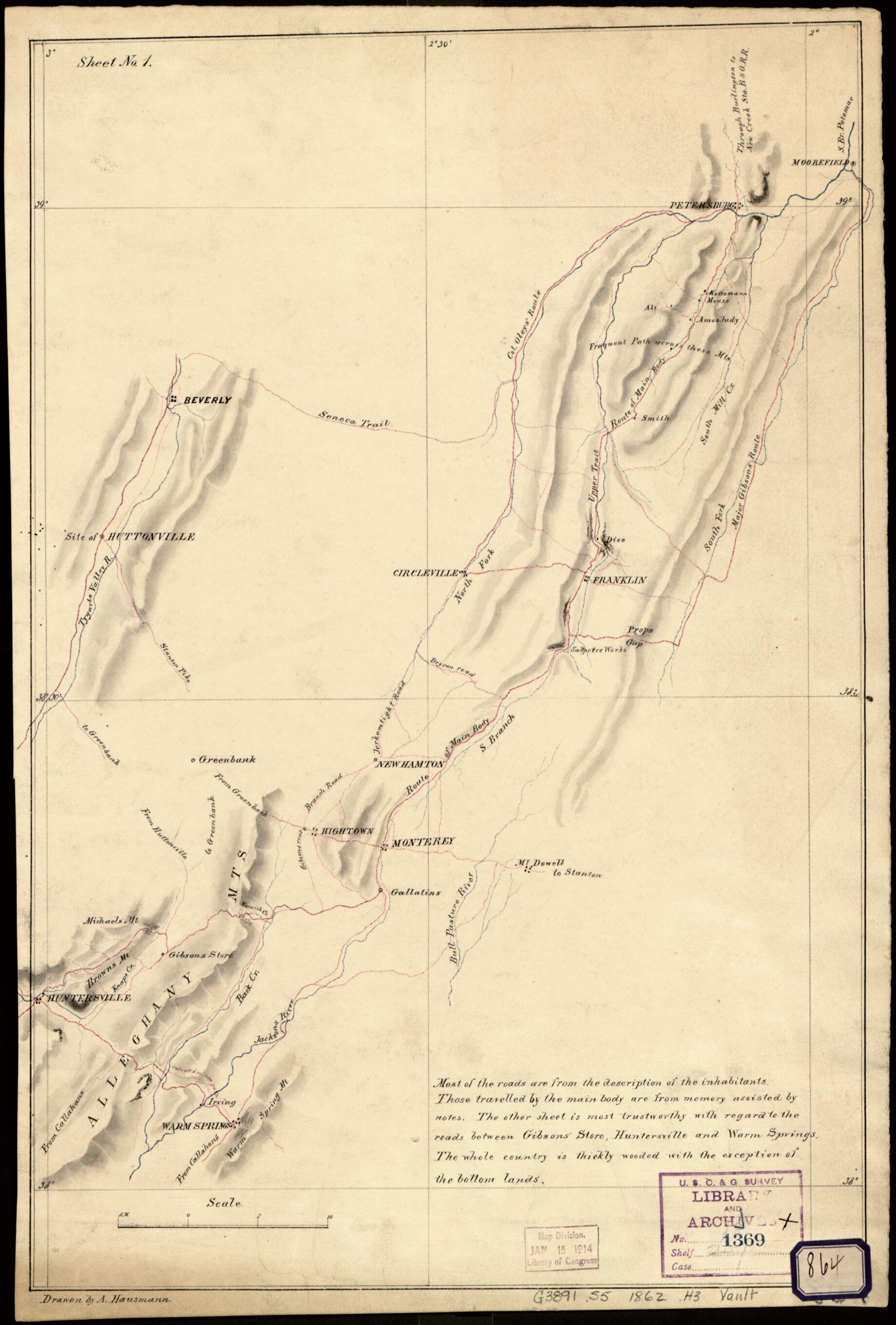 This old map of Western Virginia from Petersburg to Warm Springs, Showing the Movement of the Union Army, from 1862 was created by A. Hausmann in 1862